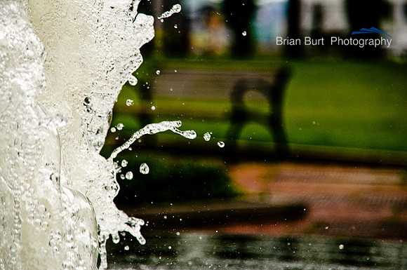 Fountain Water and Park Bench