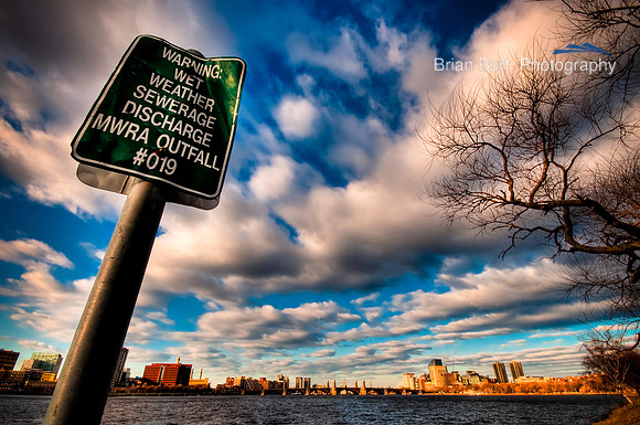 Charles River with Sign, Boston
