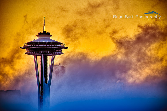 Space Needle with Foggy Sunrise