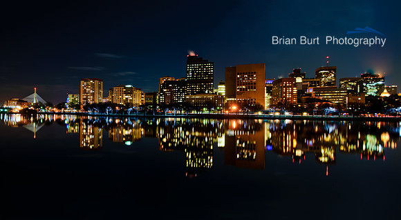 Boston Skyline and Charles River at Night (panorama)