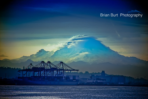 Mt. Rainier and Port of Seattle at Sunrise