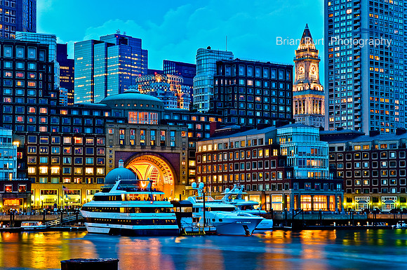 Rowes Wharf and Custom House Tower at Dusk, Boston